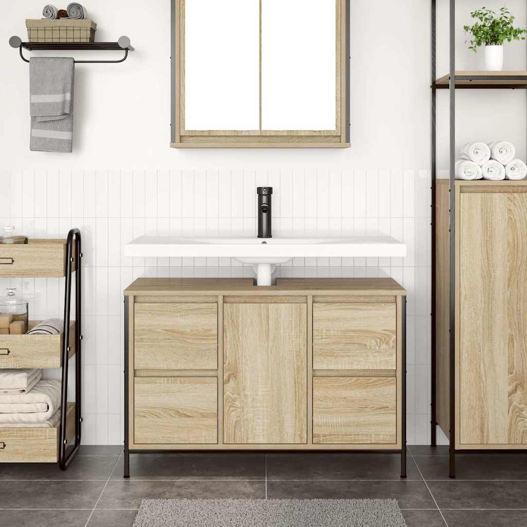 Mobile Lavabo con Cassetti-Armadietto da bagno Rovere Sonoma 90x34,5x60 cm