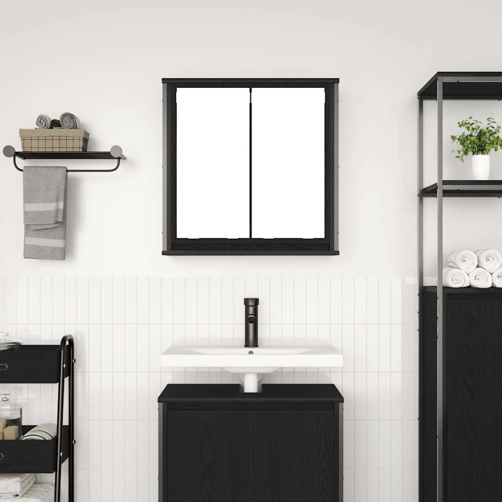 Pensile da Bagno con Specchio-Mobile bagno con specchio Rovere Nero 60x21x60 cm