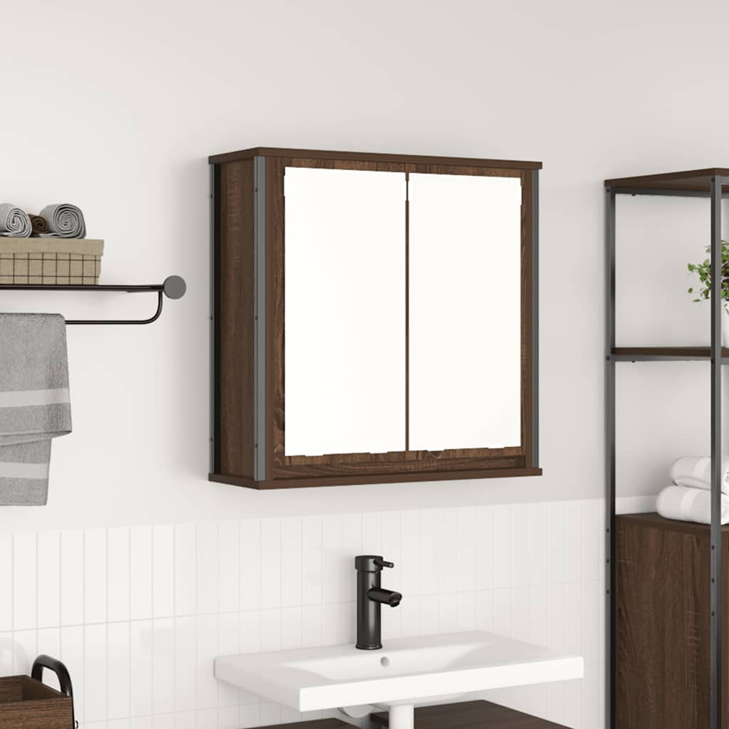 Pensile da Bagno con Specchio-Mobile bagno con specchio Rovere Marrone 60x21x60 cm