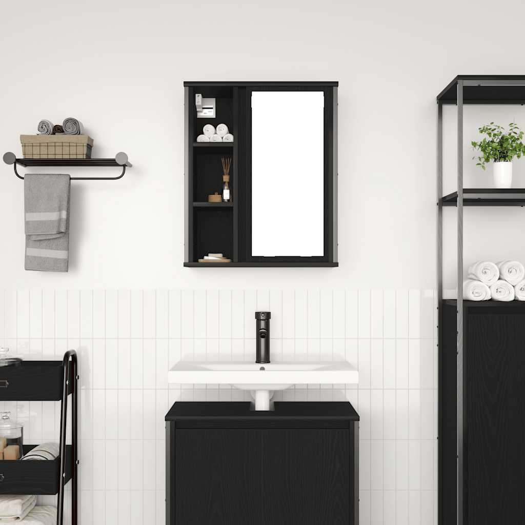 Pensile da Bagno con Specchio-Mobile bagno con specchio Rovere Nero 50x21x60 cm