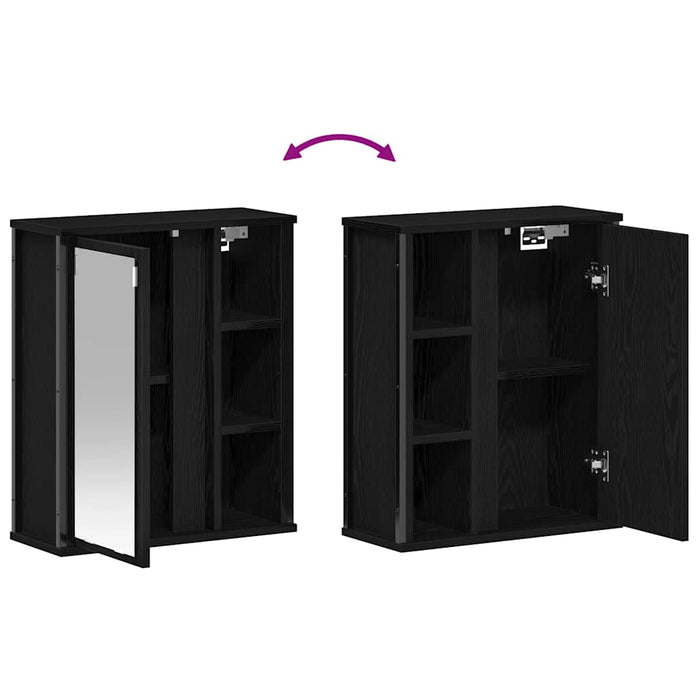 Pensile da Bagno con Specchio-Mobile bagno con specchio Rovere Nero 50x21x60 cm