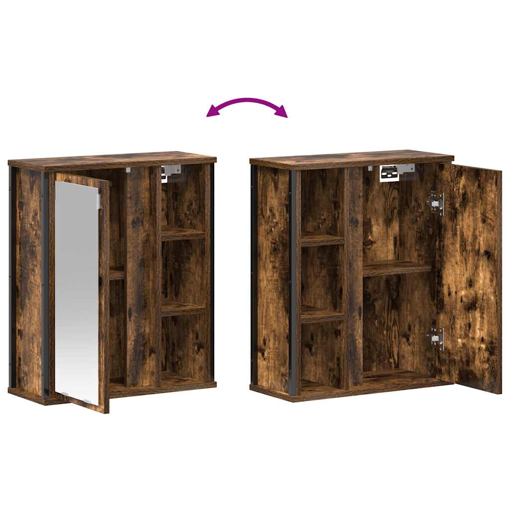 Pensile da Bagno con Specchio-Mobile bagno con specchio Rovere Fumo 50x21x60 cm