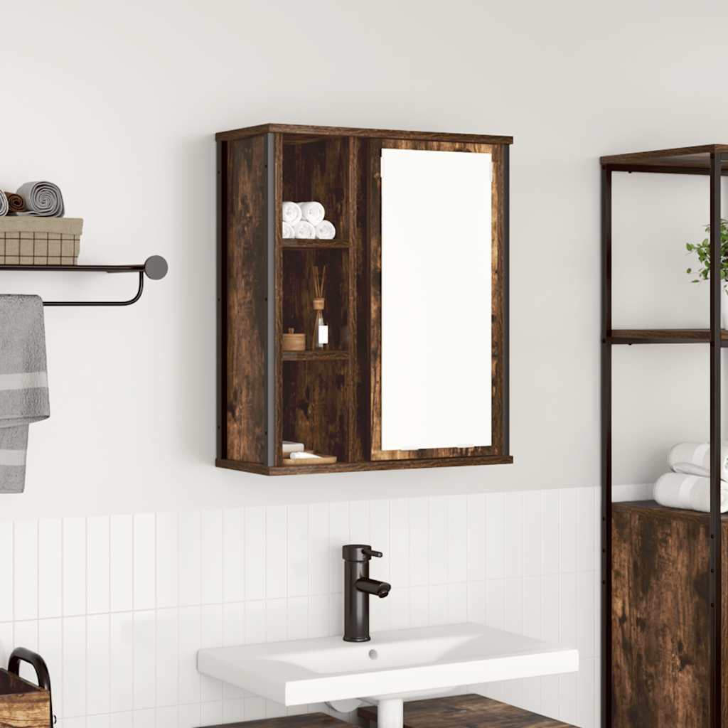 Pensile da Bagno con Specchio-Mobile bagno con specchio Rovere Fumo 50x21x60 cm