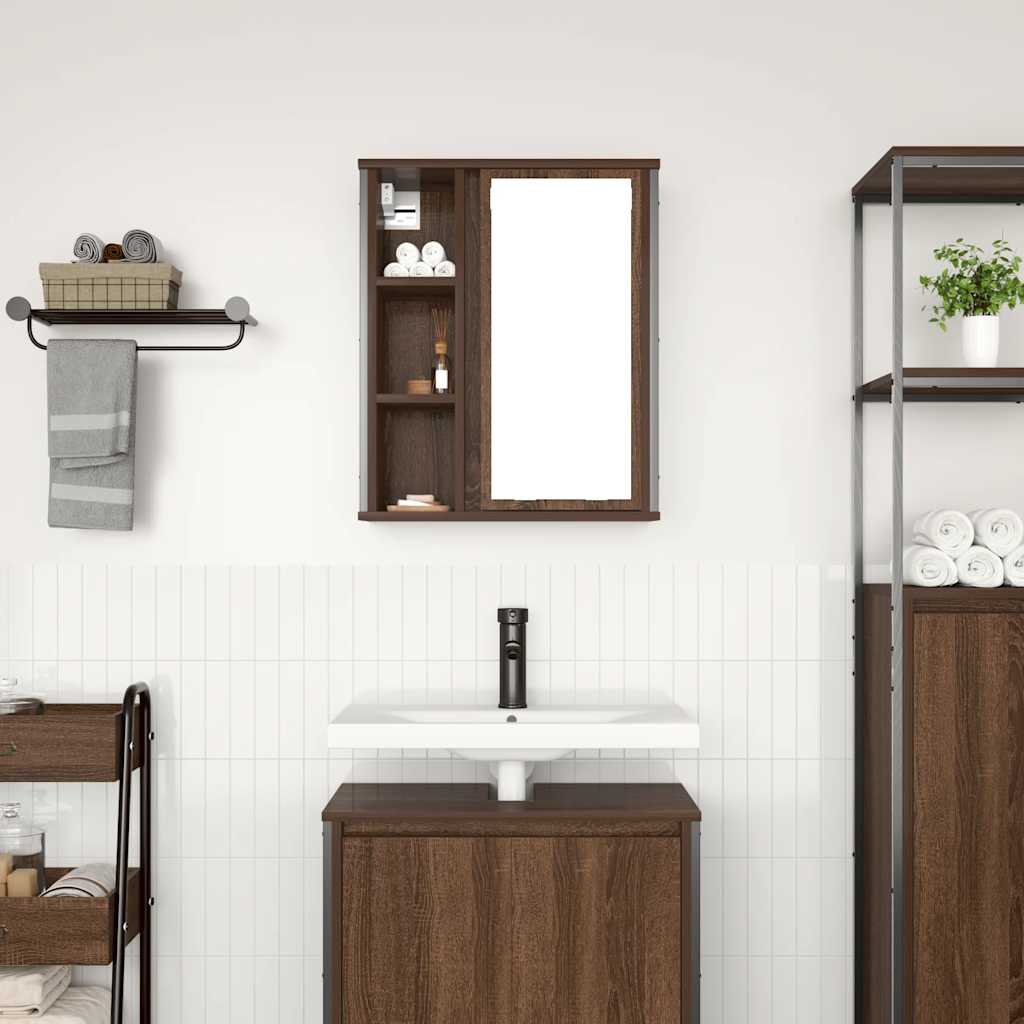 Pensile da Bagno con Specchio-Mobile bagno con specchio Rovere Marrone 50x21x60 cm