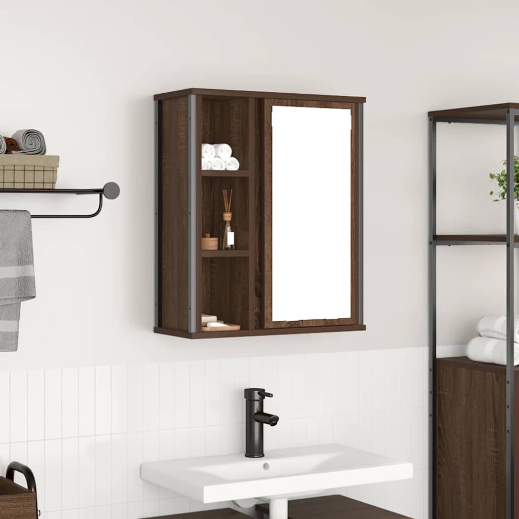 Pensile da Bagno con Specchio-Mobile bagno con specchio Rovere Marrone 50x21x60 cm