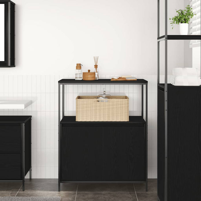 vidaXL Mobile da Bagno con Ripiani Rovere Nero 76,5x35x95 cm