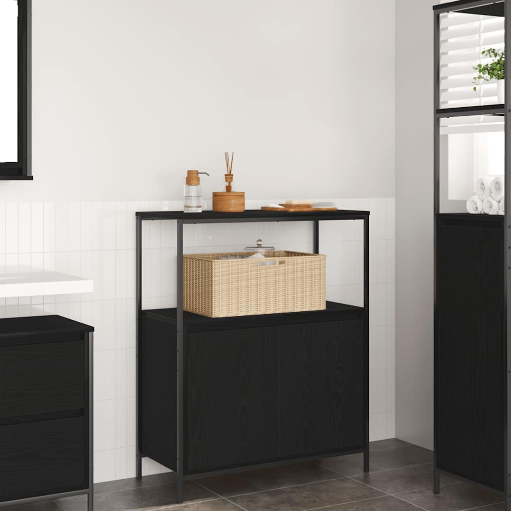 Mobile da Bagno con Ripiani Rovere Nero 76,5x35x95 cm 861917