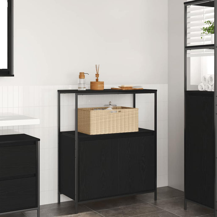 Mobile da Bagno con Ripiani Rovere Nero 76,5x35x95 cm 861917