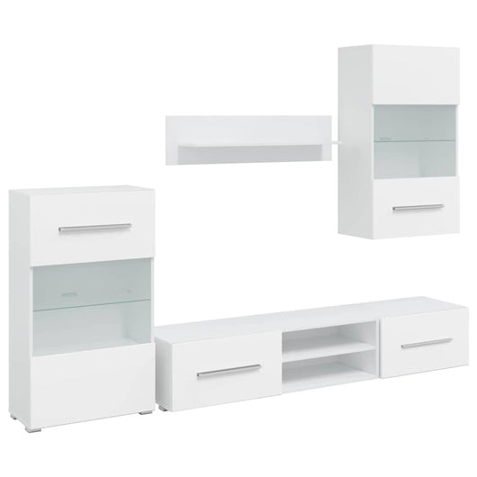 Unit¨¤ TV 5 pz con Illuminazione a LED-Set di 5 Credenza per TV Bianco Opaco Truciolato