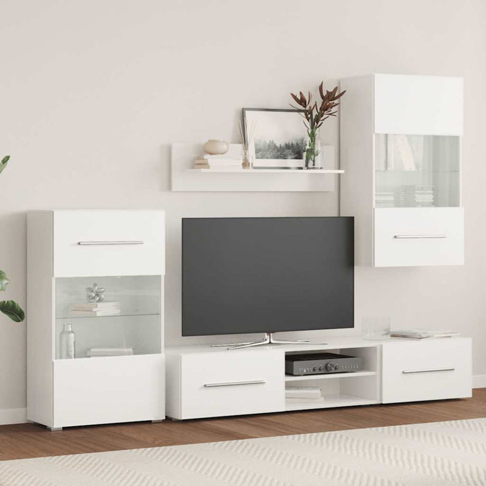 Unità TV 5 pz con Illuminazione a LED Bianco Opaco Truciolato 3324229