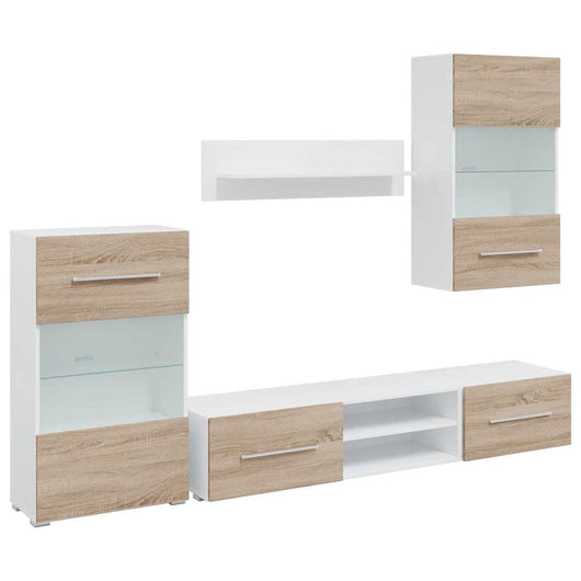 Mobile TV 5 pz-Mobile per TV-Credenza TV con Illuminazione a LED Rovere Sonoma Truciolato