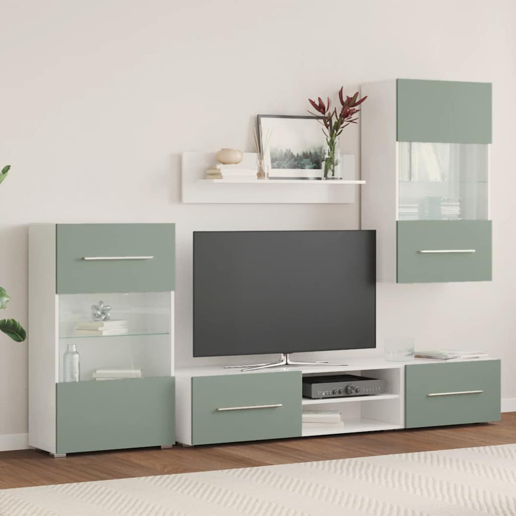 Mobile TV 5 pz-Mobile per TV-Credenza TV con Illuminazione a LED Verde Oliva Truciolato