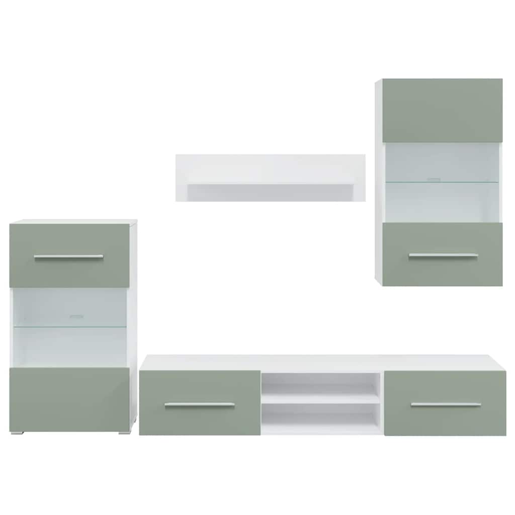 Mobile TV 5 pz-Mobile per TV-Credenza TV con Illuminazione a LED Verde Oliva Truciolato