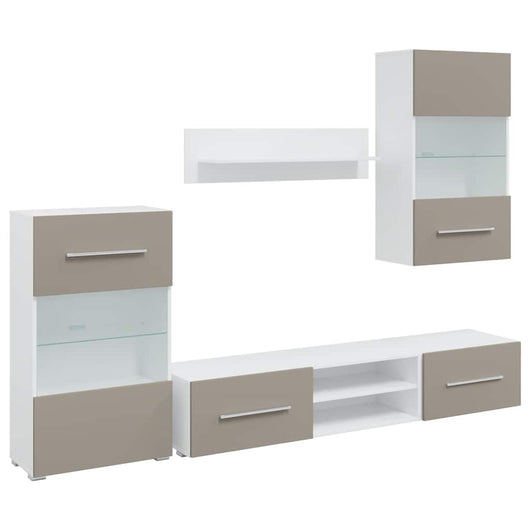 Mobile TV 5 pz-Mobile per TV-Credenza TV con Illuminazione a LED Grigio Pietra Truciolato