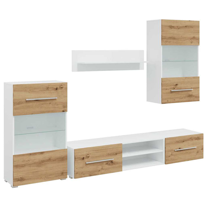 Mobile TV 5 pz-Mobile per TV-Credenza TV con Illuminazione a LED Rovere Artigianale