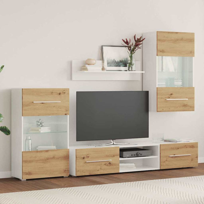 Mobile TV 5 pz-Mobile per TV-Credenza TV con Illuminazione a LED Rovere Artigianale