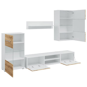 vidaXL Mobile TV 5 pz con Illuminazione a LED Rovere Artigianale