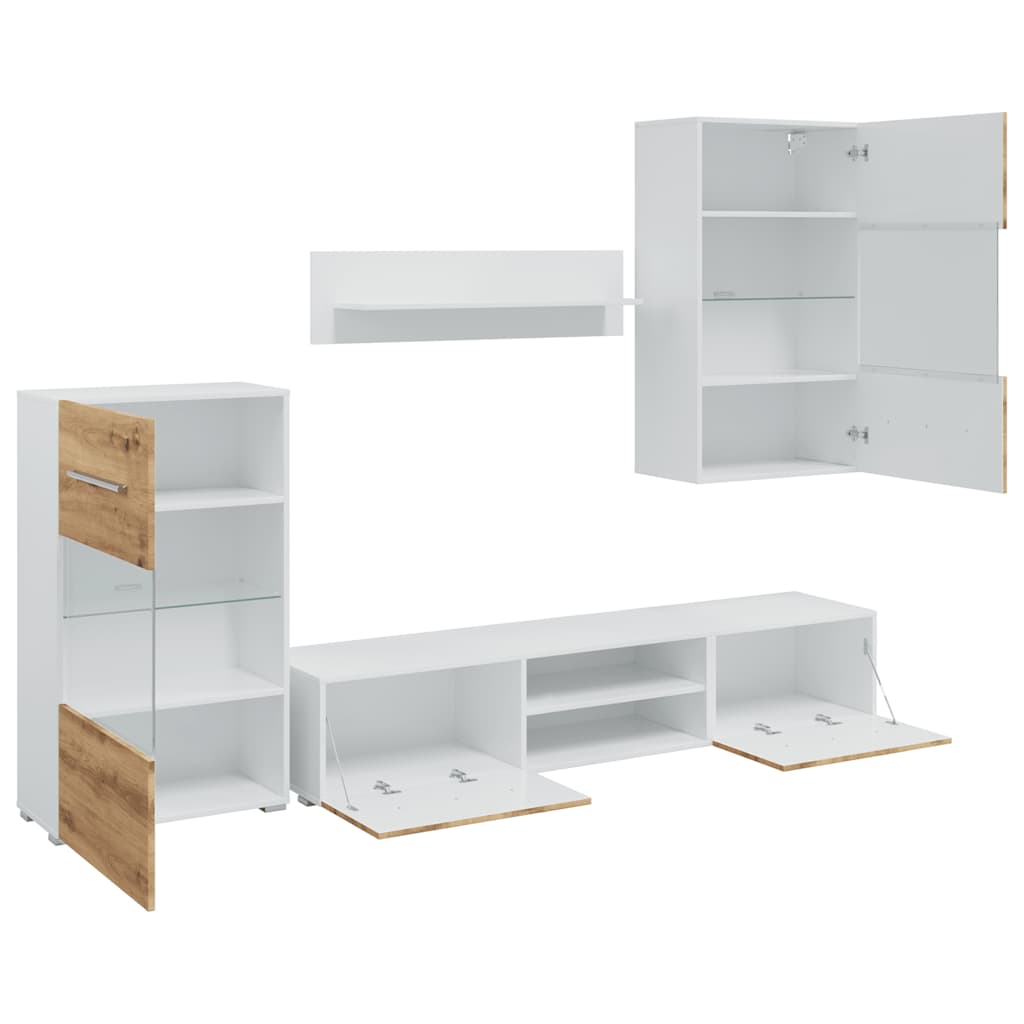 Mobile TV 5 pz-Mobile per TV-Credenza TV con Illuminazione a LED Rovere Artigianale