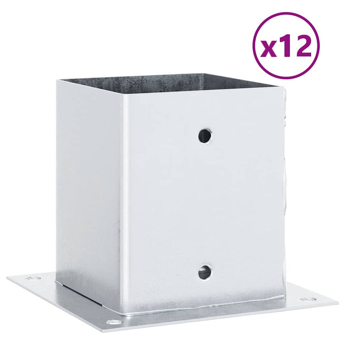 Basi per Pali Quadrate 12 pz Argento 101x101 mm Acciaio Zincato 42000013