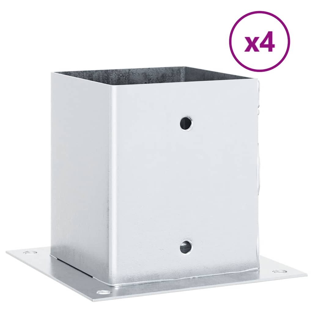 Basi per Pali Quadrate 4 pz Argento 121x121 mm Acciaio Zincato