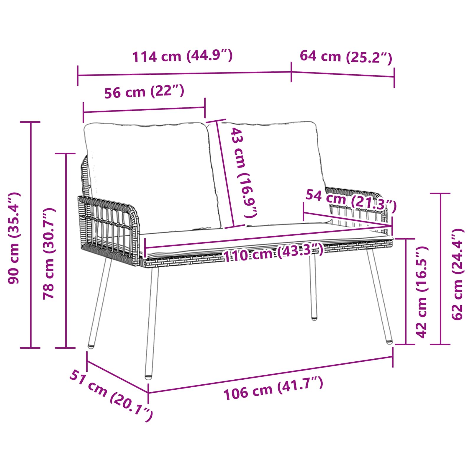 Panchina da giardino con cuscino Grigio 114 x 64 x 78cm Metallo 4108261