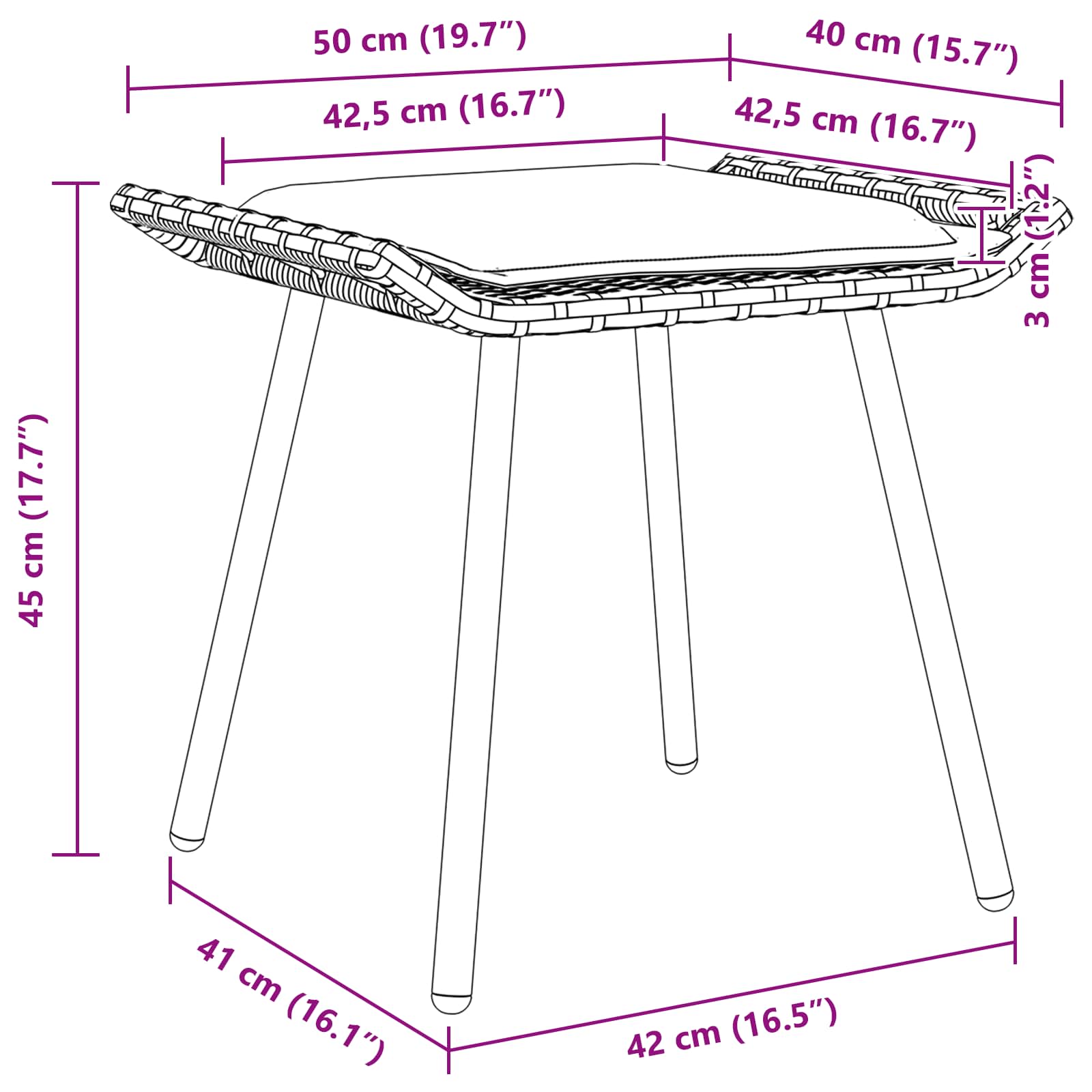 Panca da Giardino 2 pcs Marrone 50 x 40 x 45cm Poliestere 4108266