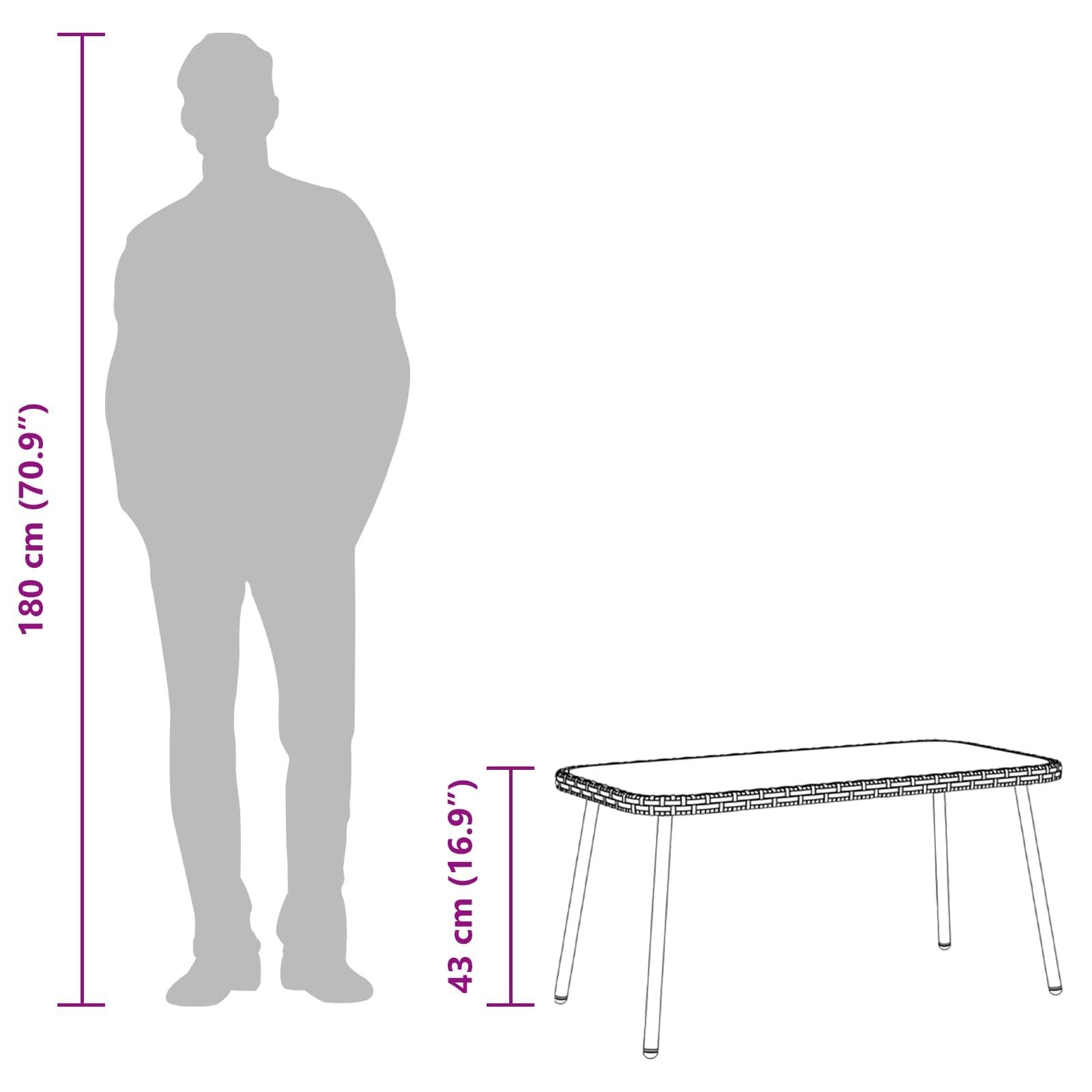 Tavolino da salotto Nero 90 x 45 x 43 cm Polyrattan e vetro 4108267