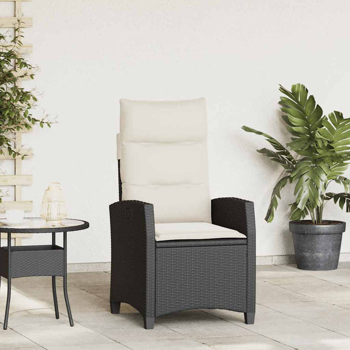 vidaXL Sedia Reclinabile da Giardino con Tavolino Nera Polyrattan