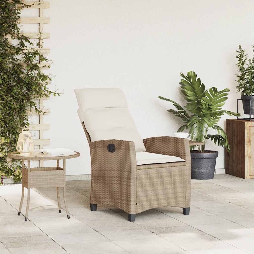 vidaXL Sedia Reclinabile da Giardino con Tavolino Beige Polyrattan