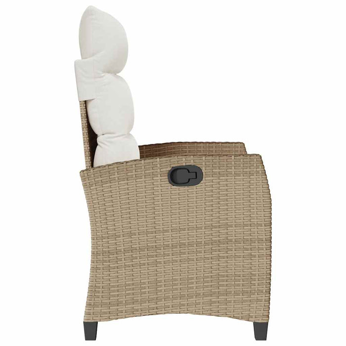 vidaXL Sedia Reclinabile da Giardino con Tavolino Beige Polyrattan
