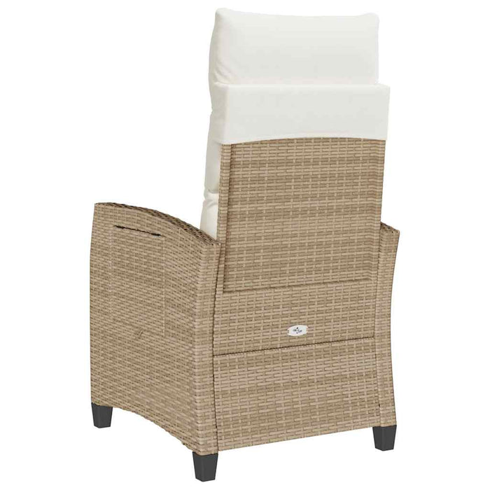vidaXL Sedia Reclinabile da Giardino con Tavolino Beige Polyrattan