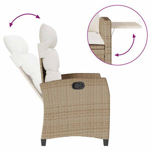 vidaXL Sedia Reclinabile da Giardino con Tavolino Beige Polyrattan