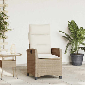 vidaXL Sedia Reclinabile da Giardino con Tavolino Beige Polyrattan