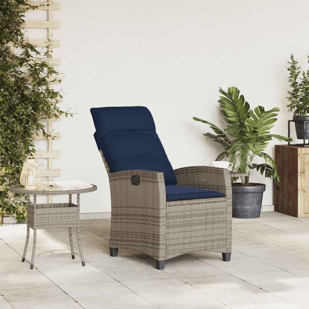 vidaXL Sedia Reclinabile da Giardino con Tavolino Grigio Polyrattan
