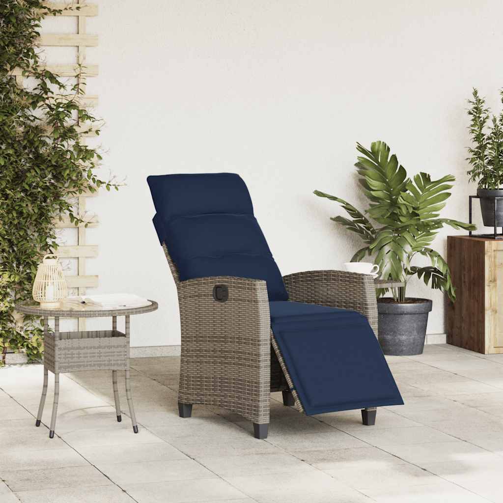 vidaXL Sedia Reclinabile da Giardino con Tavolino Grigio Polyrattan