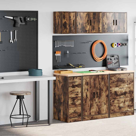 vidaXL Armadi da Garage 2 pz Rovere Fumo in Legno Multistrato