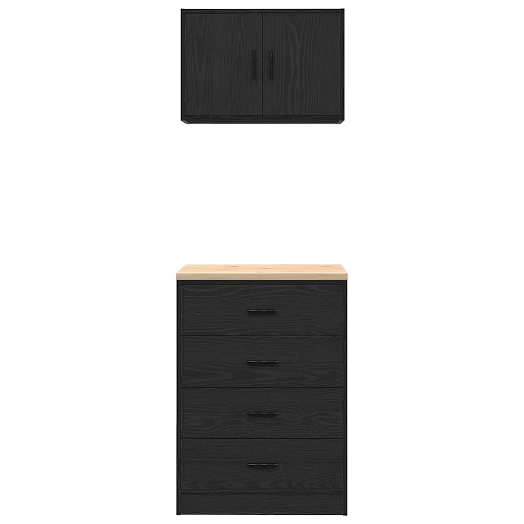 vidaXL Armadi da Garage 2 pz Neri in Legno Multistrato