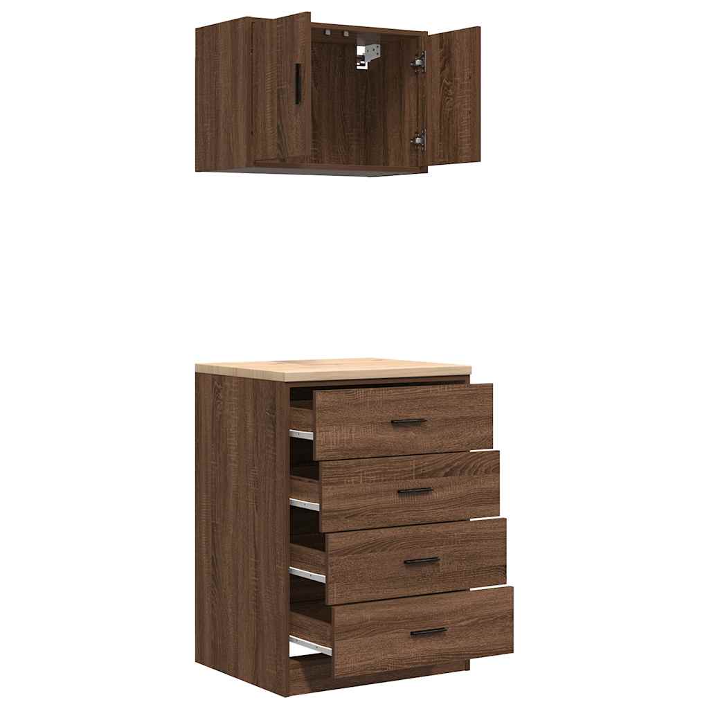 vidaXL Armadi da Garage 2 pz Rovere Marrone in Legno Multistrato