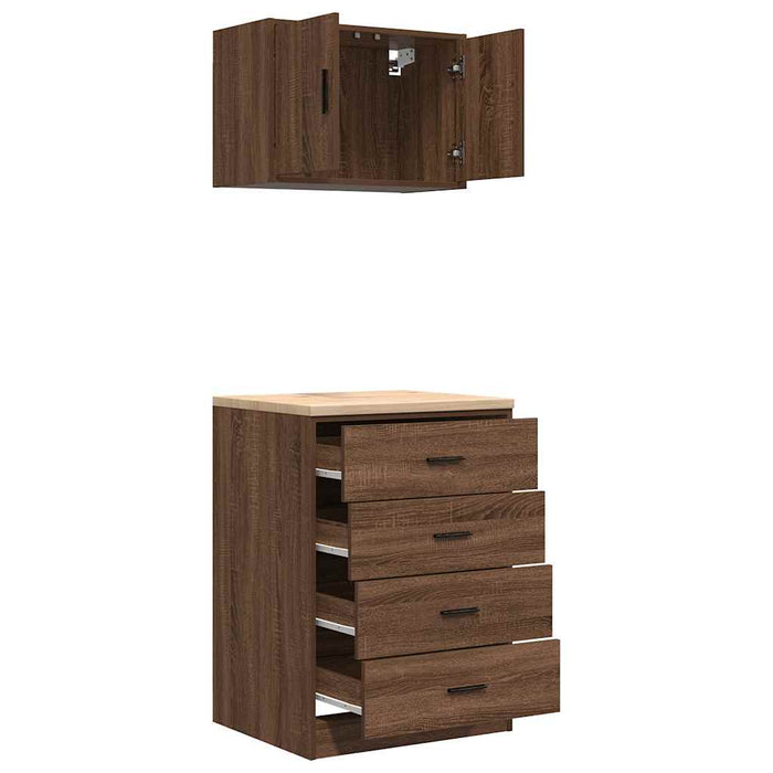 vidaXL Armadi da Garage 2 pz Rovere Marrone in Legno Multistrato