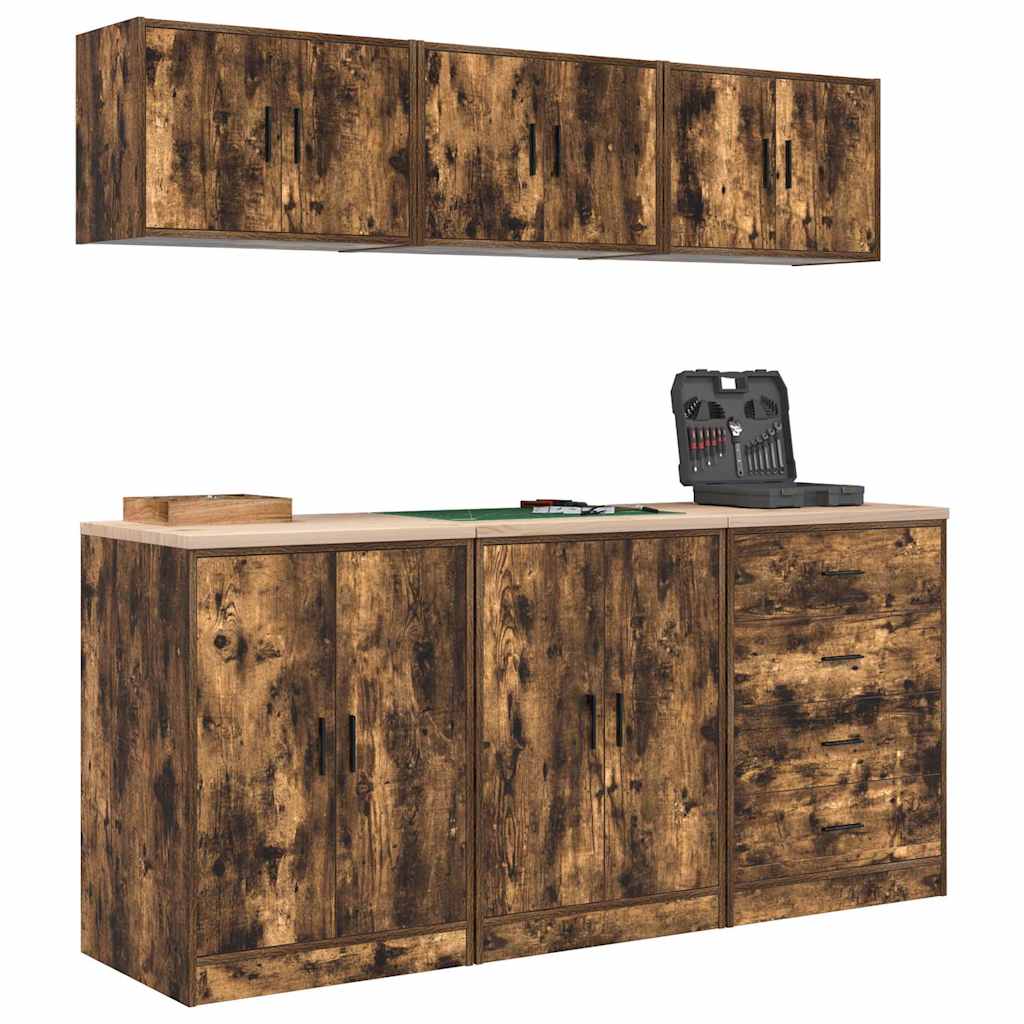 Armadi da Garage 6 pz Rovere Fumo in Legno Multistrato 3328345