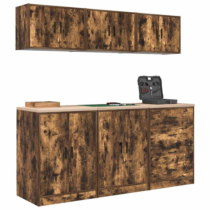 Armadi da Garage 6 pz Rovere Fumo in Legno Multistrato 3328345