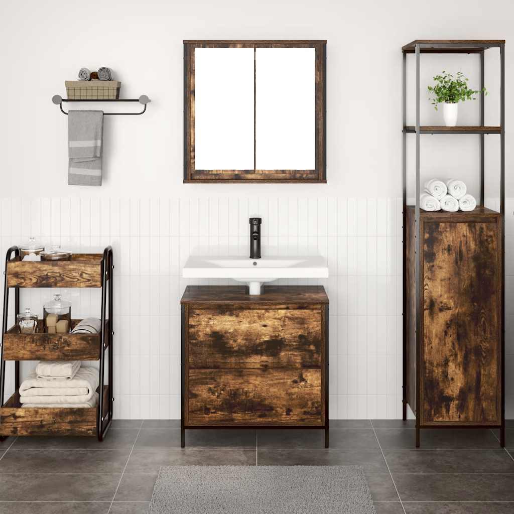 vidaXL Set Mobili da Bagno 2 pz Rovere Fumo in Legno Multistrato