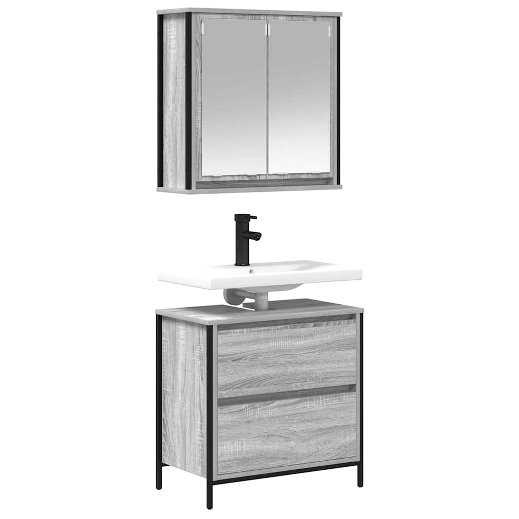 Set Mobili da Bagno 2 pz Grigio Sonoma in Legno Multistrato 3328367