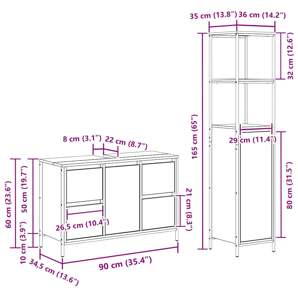 Set di mobili per il bagno 2 pcs Rovere Affumicato e Nero 3328376