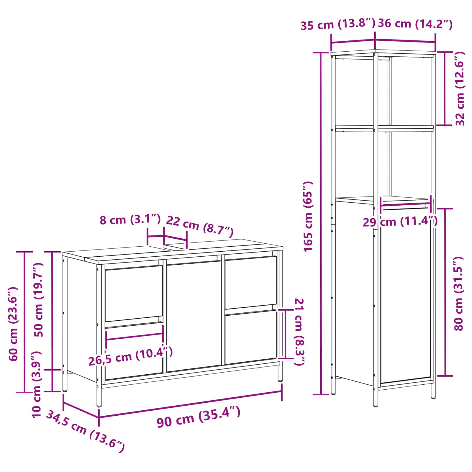 Set di mobili per il bagno 2 pcs Rovere Affumicato e Nero 3328376