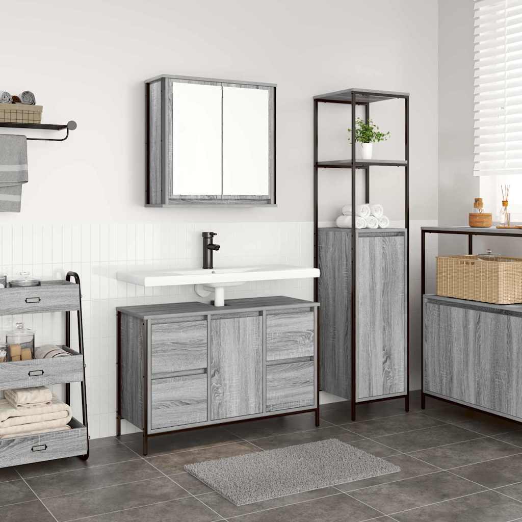 Set di mobili per il bagno con porta 2 pcs Grigio sonoma e Nero 3328377