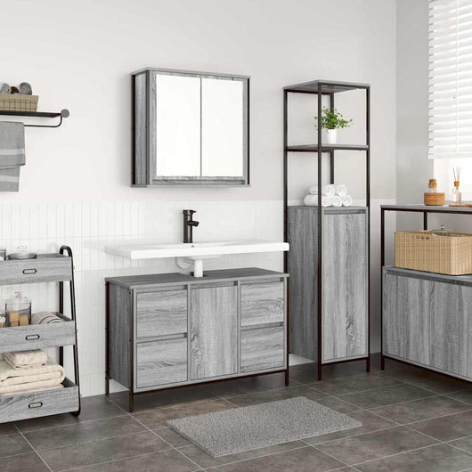 Set di mobili per il bagno con porta 2 pcs Grigio sonoma e Nero 3328377