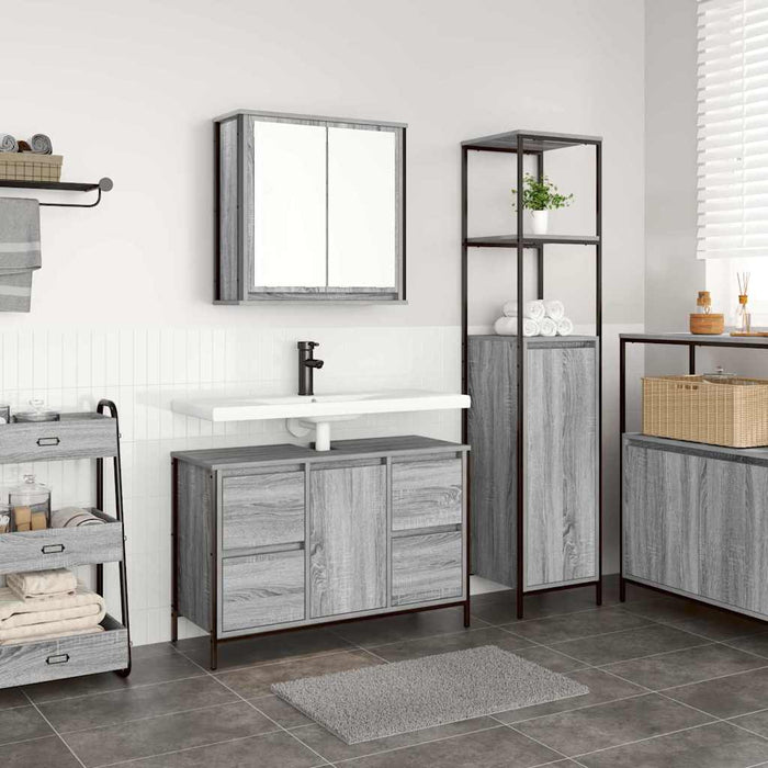 Set di mobili per il bagno con porta 2 pcs Grigio sonoma e Nero 3328377