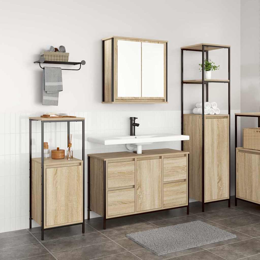 Set di mobili per il bagno con porta 3 pcs Rovere Sonoma e Nero 3328380