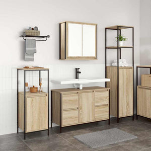 Set di mobili per il bagno con porta 3 pcs Rovere Sonoma e Nero 3328380